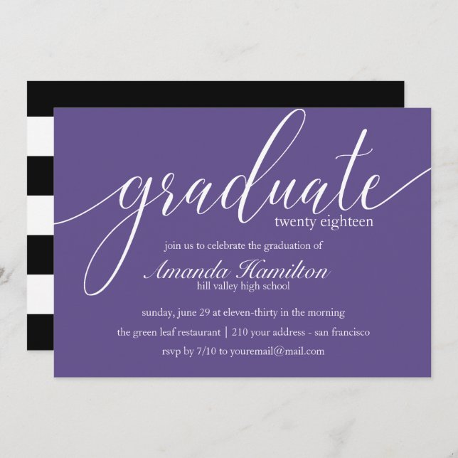 Ultra violet typography Graduation Invitation (Front/Back)