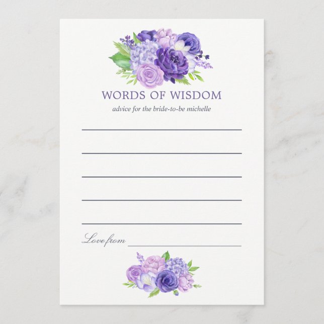 Ultra Violet Watercolor Floral Bridal Mum Advice (Front)