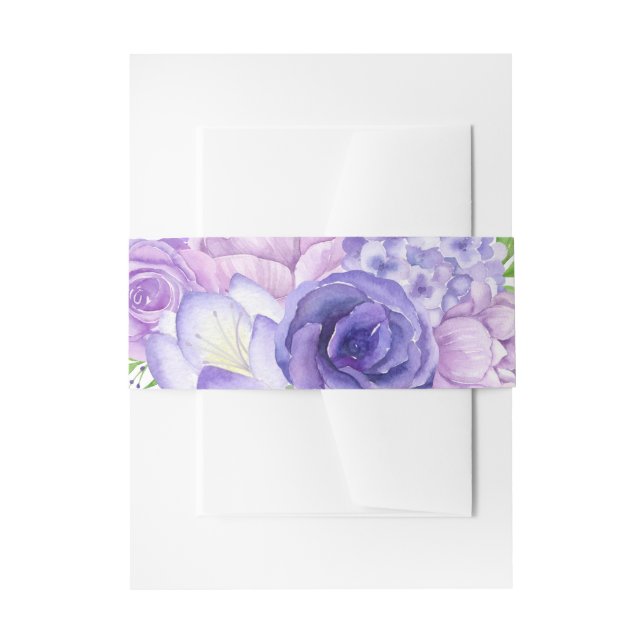 Ultra Violet Watercolor Floral Invitation Belly Band (Front Example)