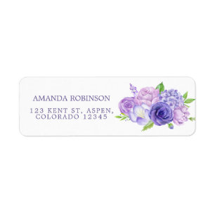Ultra Violet Watercolor Floral Return Address Label