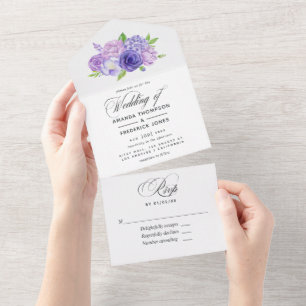 Ultra Violet Watercolor Floral Wedding All In One All In One Invitation