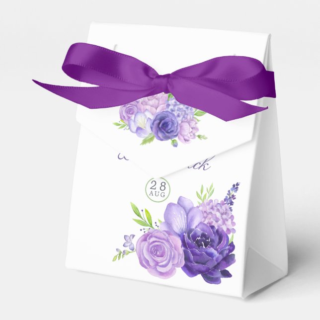 Ultra Violet Watercolor Floral Wedding Favour Box (Front Side)