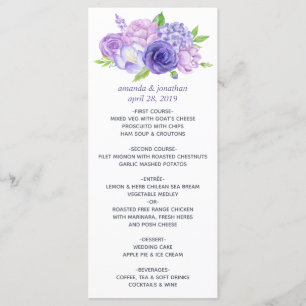 Ultra Violet Watercolor Floral Wedding Menu