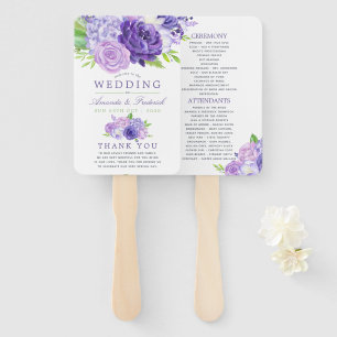 Ultra Violet Watercolor Floral Wedding Program Hand Fan
