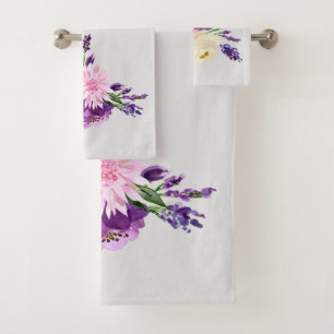 Ultra Violet Watercolor Flowers Bath Towel Set
