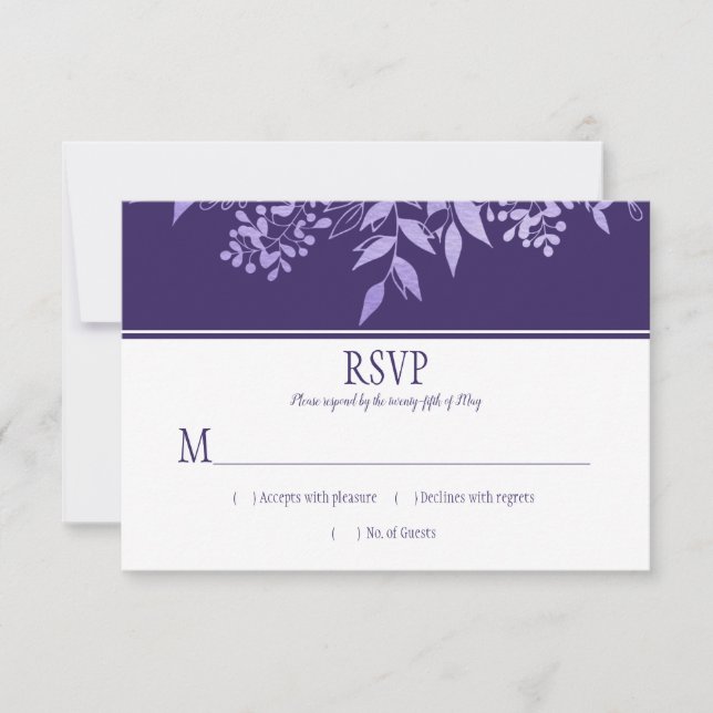 Ultra Violet Watercolor Leaf Pattern RSVP Card (Front)