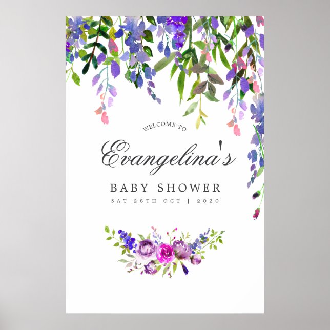 Ultra Violet Watercolor Shower Welcome Poster (Front)