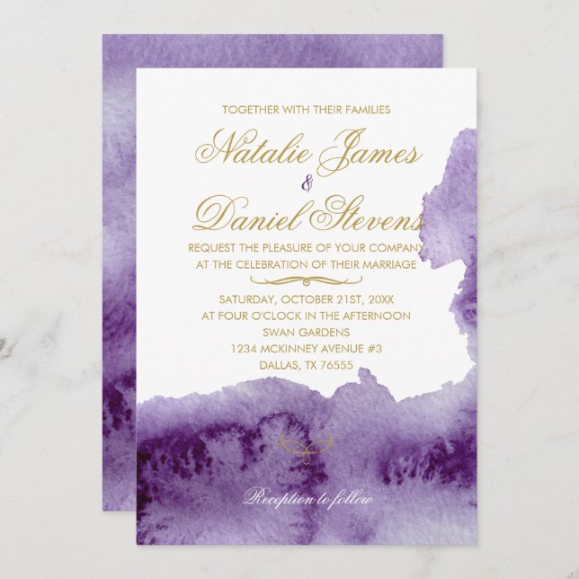 Ultra Violet Watercolor Wedding Invitation (Front/Back)