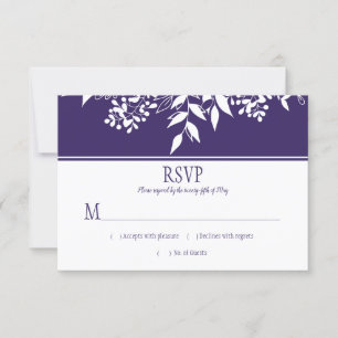 Ultra Violet Watercolor White Leaf Pattern RSVP Card