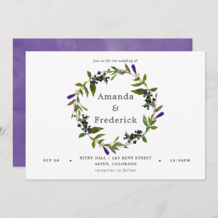 Ultra Violet Wedding Watercolor Floral Invitation