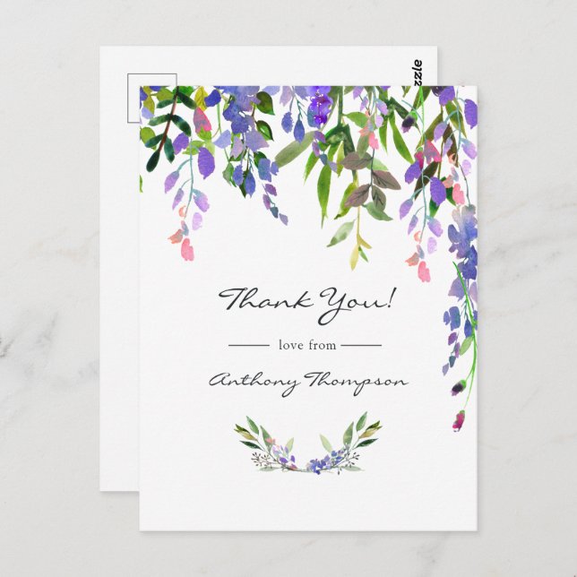 Ultra Violet Wedding Watercolor Floral Postcard (Front/Back)