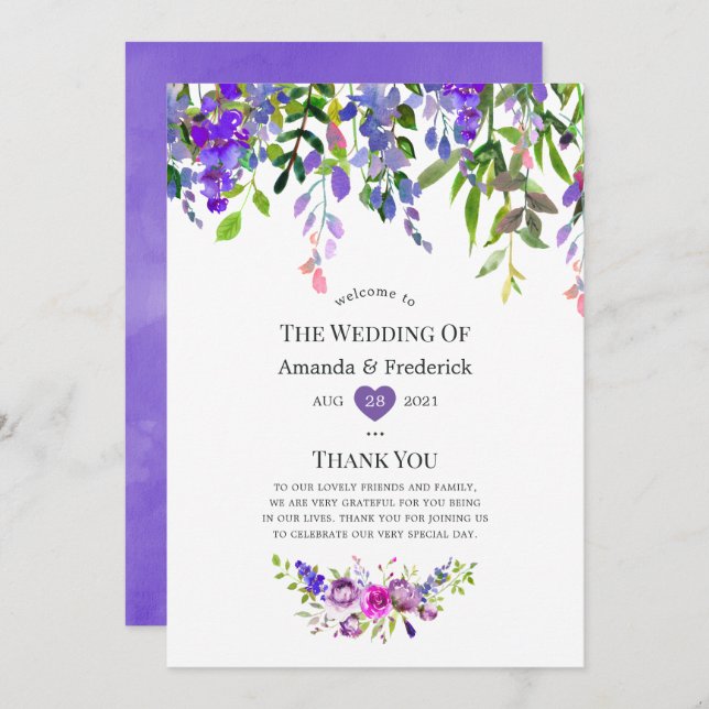 Ultra Violet Wedding Watercolor Floral Program (Front/Back)