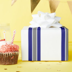 Ultramarine Blue and Grey Striped Wrapping Paper
