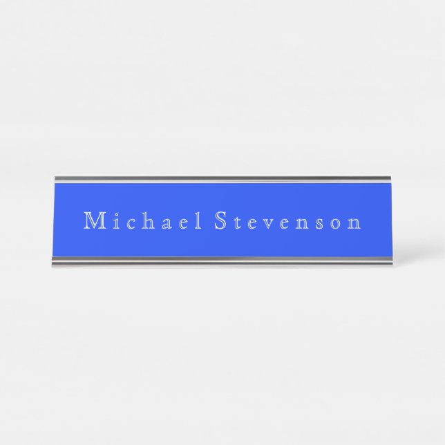 Ultramarine Blue Elegant Modern Business  Desk Name Plate (Front)