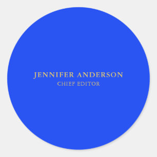 Ultramarine Blue Gold Professional Modern Plain Classic Round Sticker