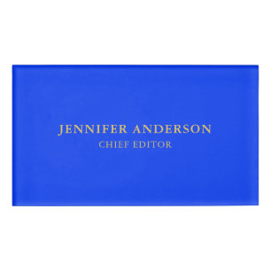 Ultramarine Blue Gold Professional Modern Plain Name Tag