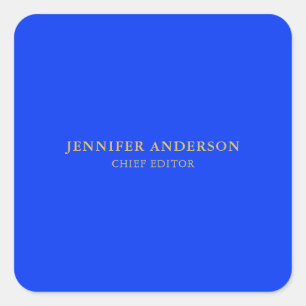 Ultramarine Blue Gold Professional Modern Plain Square Sticker