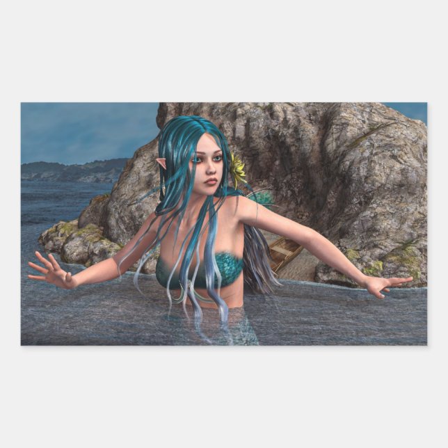 Ultramarine Mermaid Rectangular Sticker (Front)