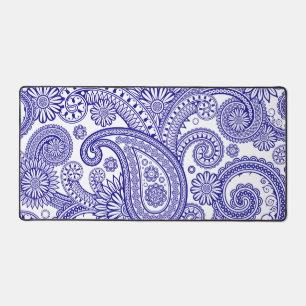 Ultramarine Paisley Floral Swirl Desk Mat