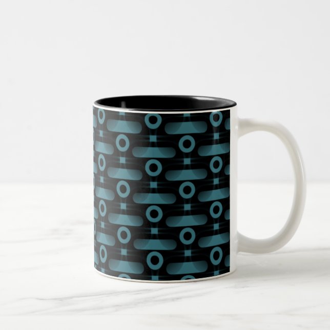 Ultramodern Abstract Mug, Turquoise Two-Tone Coffee Mug (Right)