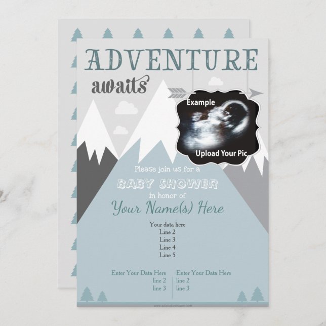 Ultrasound Adventure Mountain Baby Shower Invite (Front/Back)