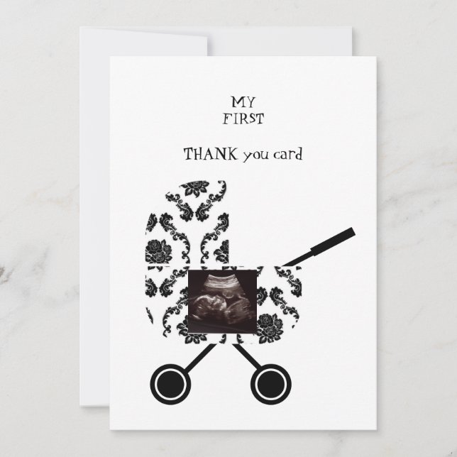 Ultrasound B/W Damask Thank You Baby Viewpoint Card (Front)