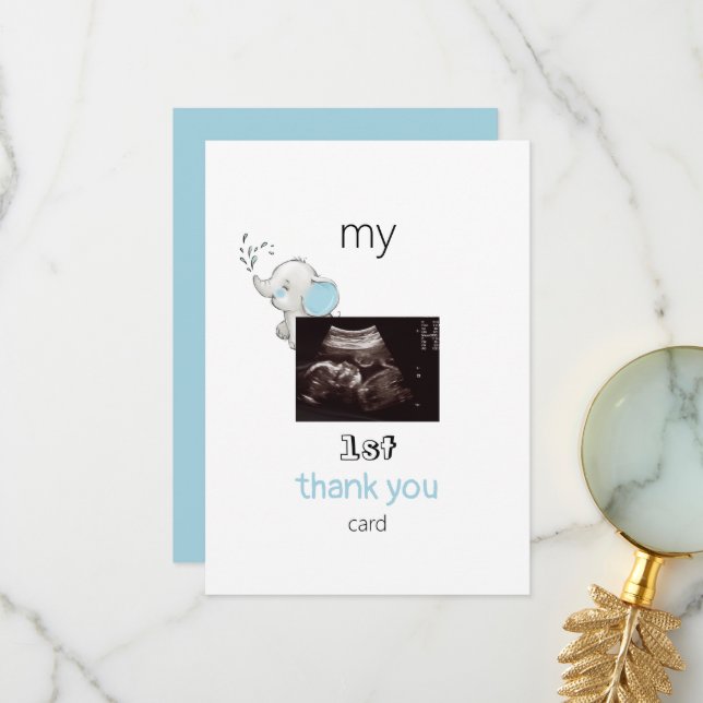 Ultrasound Funny 1st Thank You Card Baby View (Front/Back In Situ)
