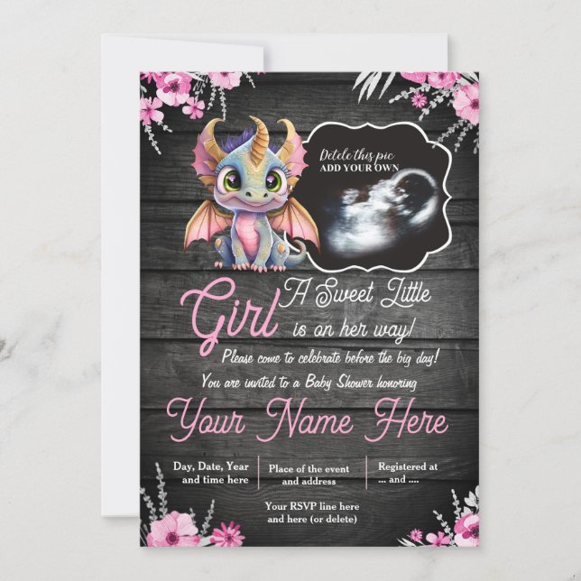 Ultrasound Girl Dragon Baby Shower Invitation (Front)
