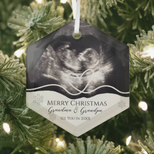 Ultrasound Grandparents Pregnancy Announcement Glass Tree Decoration