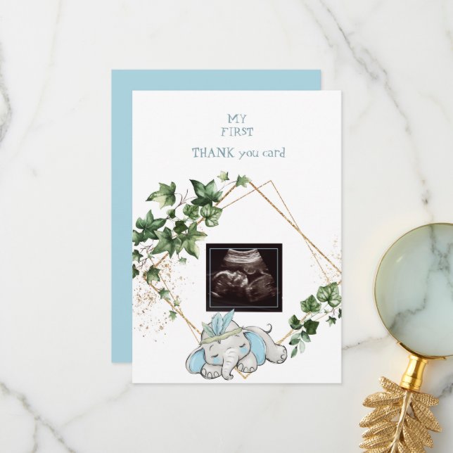 Ultrasound Photo Boy Thank You Baby Point of View Card (Front/Back In Situ)