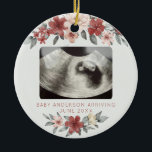 Ultrasound Pregnancy Announcement Keepsake Floral Ceramic Ornament<br><div class="desc">Celebrate the greatest gift this holiday season with this ultrasound sonogram baby announcement ornament! I perfect way to surprise grandparents, siblings, or even new dad! You will remember the joy of new life for years to come with this watercolor floral sentimental keepsake. • Looking for something a little different? Send...</div>