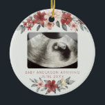 Ultrasound Pregnancy Announcement Keepsake Floral Ceramic Ornament<br><div class="desc">Celebrate the greatest gift this holiday season with this ultrasound sonogram baby announcement ornament! I perfect way to surprise grandparents, siblings, or even new dad! You will remember the joy of new life for years to come with this watercolor floral sentimental keepsake. • Looking for something a little different? Send...</div>