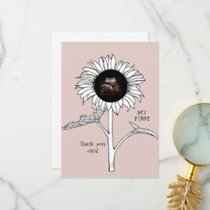 Ultrasound Sunflower Pink Funny Baby Shower Thank You Card