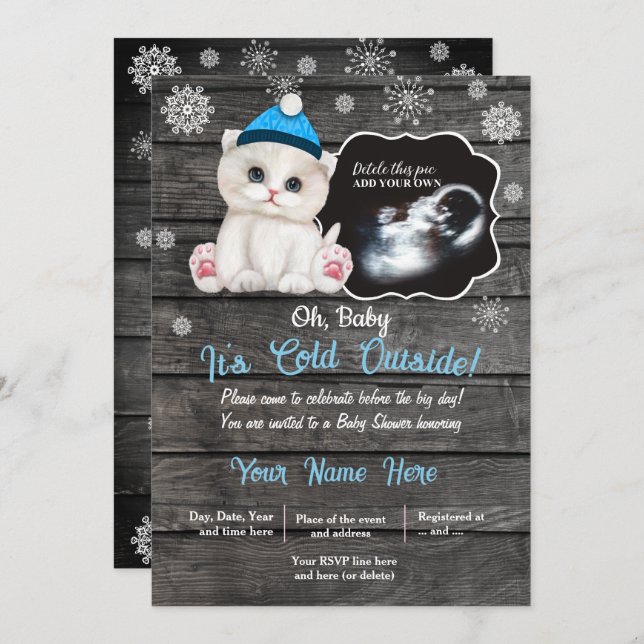 Ultrasound Winter Cat Kitten Baby Shower Invitation (Front/Back)
