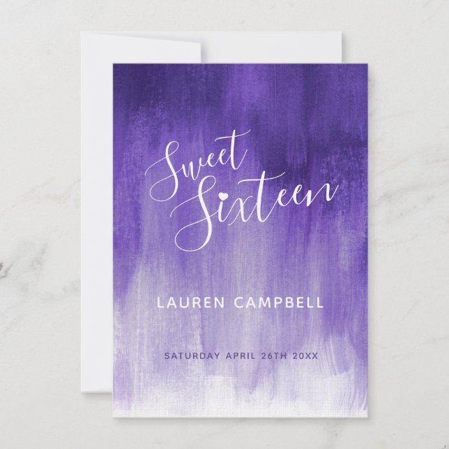 Ultraviolet abstract modern art sweet 16 RSVP card (Front)