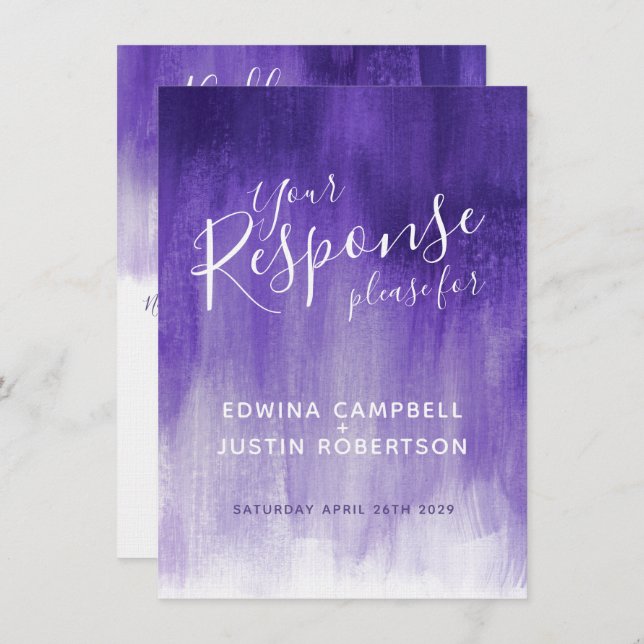 Ultraviolet abstract modern art wedding reply RSVP Invitation (Front/Back)