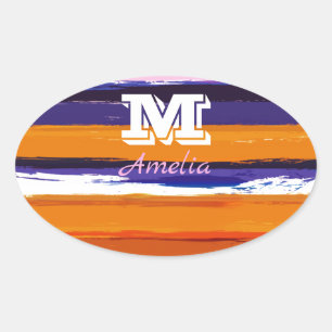 UltraViolet and Gold Watercolor Stripes Oval Sticker