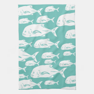 Ulua papio Hawaiian fish school - fishing Tea Towel