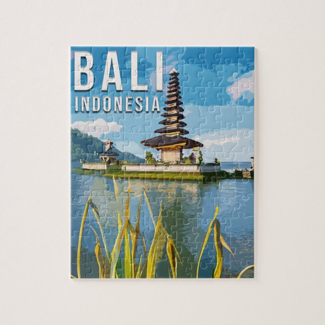 Ulun Danu Beratan Temple Indonesia Watercolor Jigsaw Puzzle (Vertical)