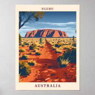 Uluru Australia Elegant Art Vintage Travel Poster