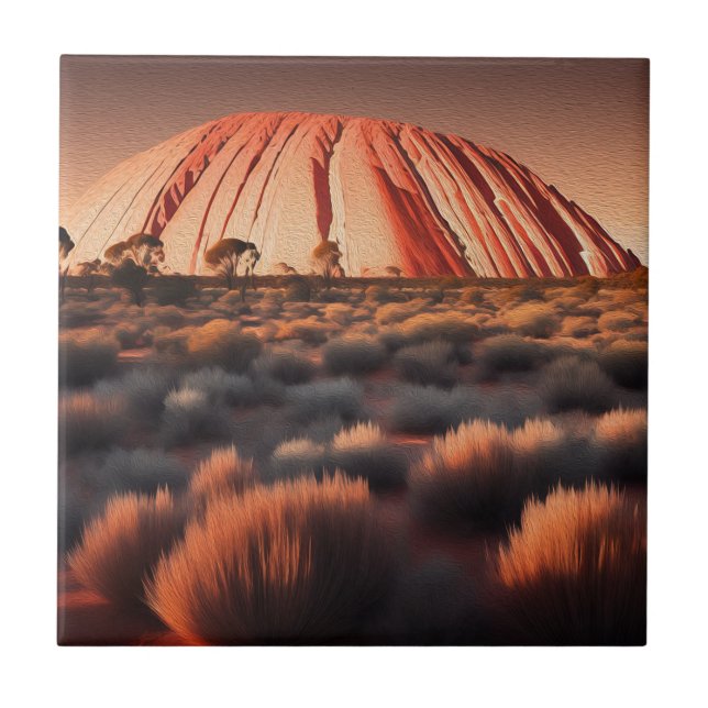 Uluru "Ayers Rock" Australia Oil Paint,  Ceramic Tile (Front)
