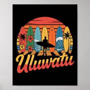 Uluwatu Surfing, Retro Surfboard And Tropical Beac Poster