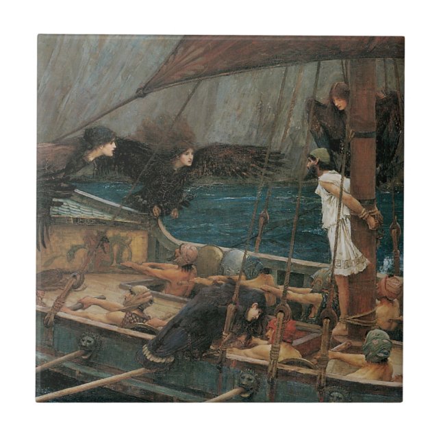 Ulysses and the Sirens by John William Waterhouse Tile (Front)