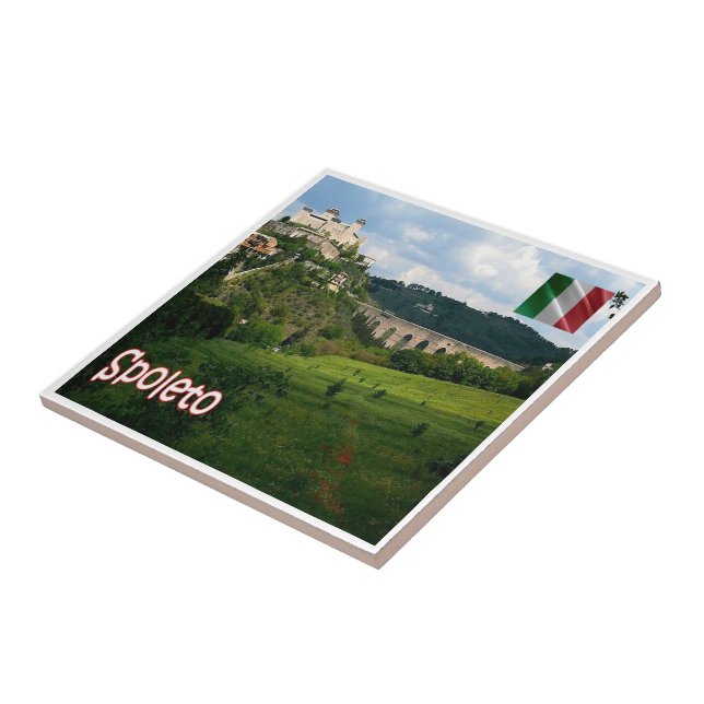 UMB010 SPOLETO, Panorama, Umbria, Italy, Ceramic Tile (Side)