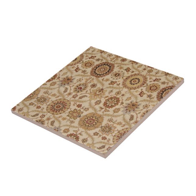 Umber Tawny Floral Persian Tapestry Design Ceramic Tile (Side)