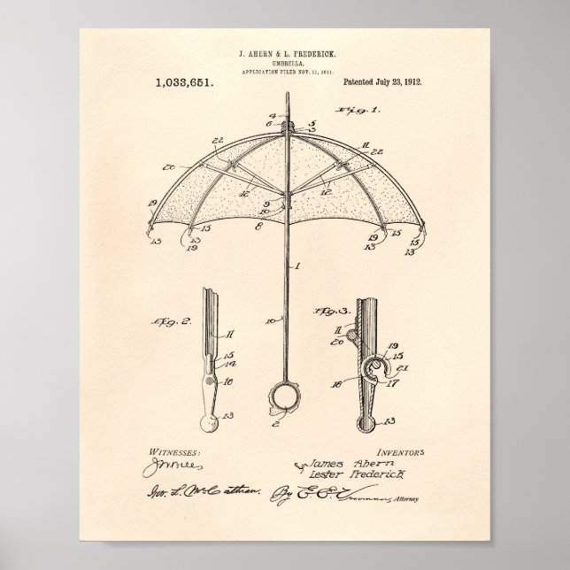 Umbrella 1912 Patent Art Old Peper Poster (Front)