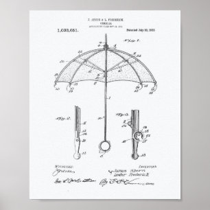 Umbrella 1912 Patent Art White Paper Poster