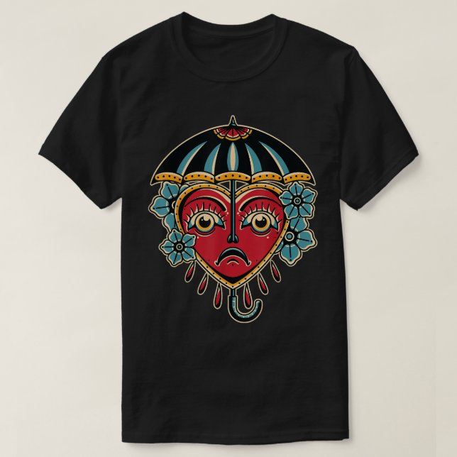 Umbrella American Traditional Tattoo Ink Old Schoo T-Shirt (Design Front)