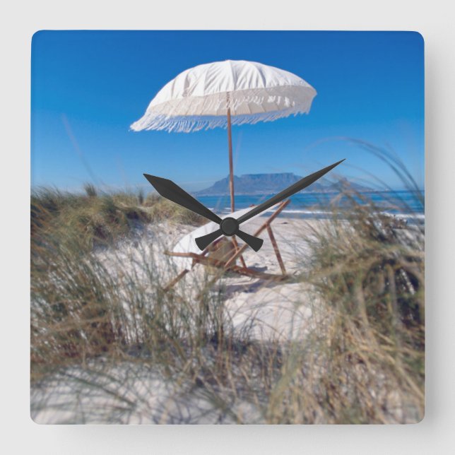 Umbrella And Chair On Beach Square Wall Clock (Front)