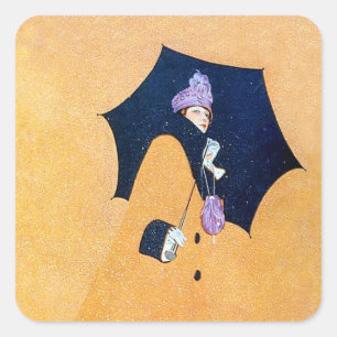 Umbrella and Snow by C Coles Phillips Square Sticker